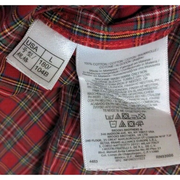Brooks Brothers Long Sleeve Button Down Men's Shirt Red Plaid Gray Cuff Size L - Picture 7 of 9